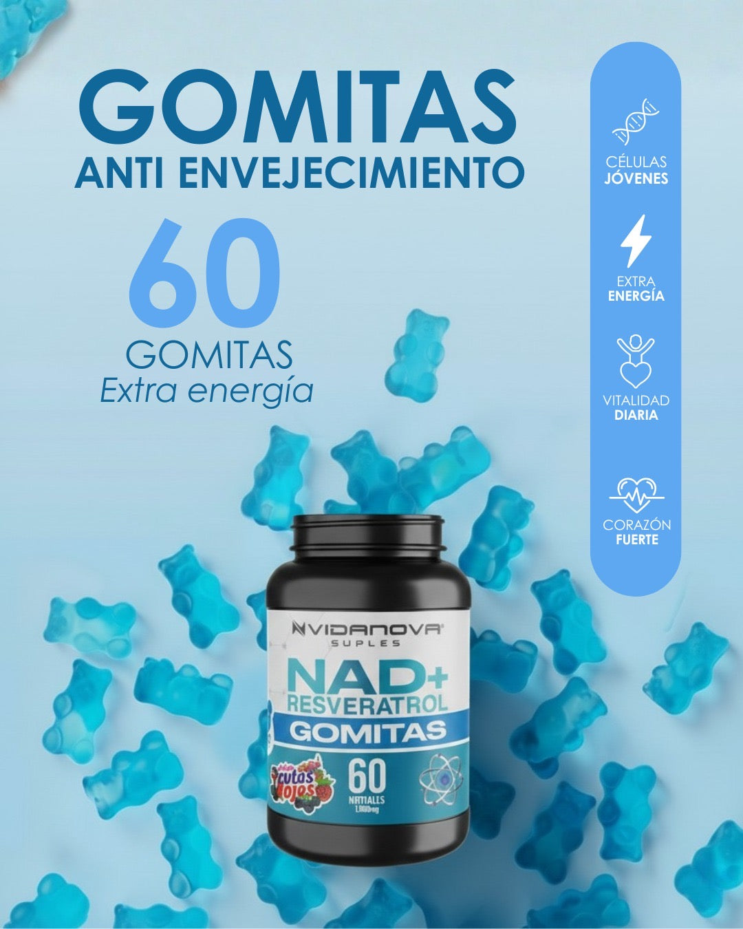 60 GOMITAS NAD+RESVERATROL ANTI-EDAD